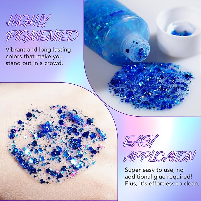 6Pcs Body Glitter for Women - Holiday Glitter Gel for Face &Body & Hair & Nail DIY｜Hair Glitter Gel Create A Stunning Visual Feast ｜Multiple Purpose Body Glitter Gell Long Lasting Mermaid Series Set