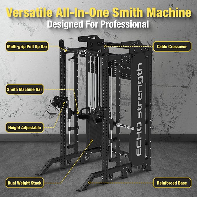 Commercial Cable Crossover Exercise Machine All in One Functional Trainer Cable Machine with 400LBS Weight Stacks Power Cage Squat Rack with Pulley System Compact Functional Trainer for Home Gyms