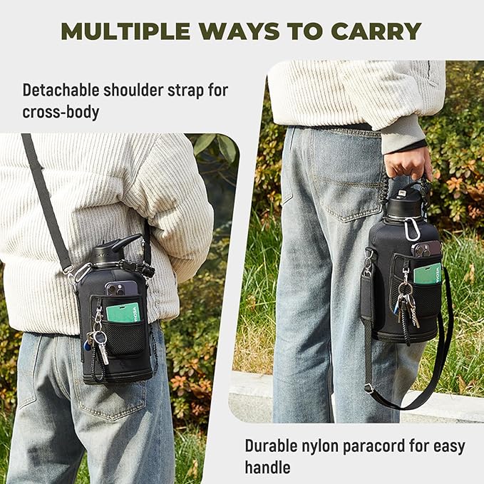 COKTIK 84oz Half Gallon Water Bottle - Triple Insulated Stainless Steel Flask, 48hr Cold Retention, Leakproof & BPA-Free, Large Water Jug for Gym, Hiking, Camping, Outdoor Sports (Midnight)