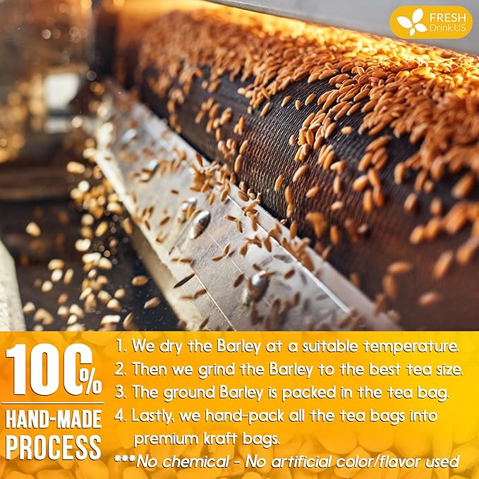 FreshDrinkUS Premium 120 Barley Tea Bags, 100% Natural & Pure. Loose Barley Herbal Tea. Made with Natural Material Tea Bags. No Sugar, No Caffeine, No Gluten, Vegan