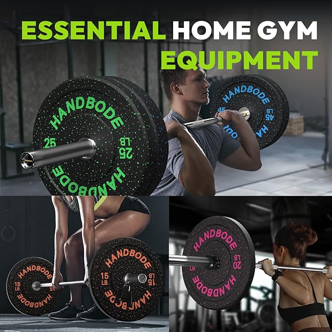 Colored Bumper Weight Plates Olympic Weight Plate Set 2-Inch, 10/15/20/25/35/45/55 lb Barbell Weight Plates Set for Home Gym, Rubber Strength Training Weights Plates for Weight Lifting