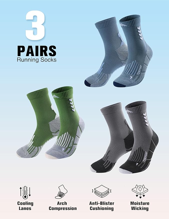 Compression Crew Running Socks: Athletic Socks for Men Women with Cushion,3 Pairs Work Hiking Basketball Sport Socks