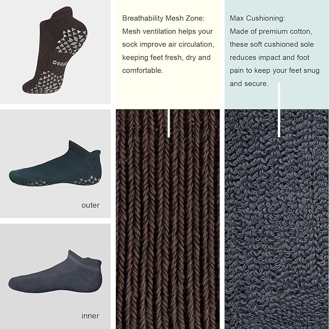 Hylaea Unisex Non Slip Socks with Grip for Yoga, Hospital, Pilates, Barre | Ankle, Cushioned