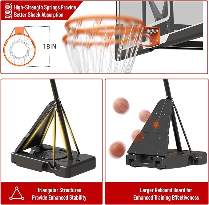 Basketball Hoop Outdoor with 44/54 Inch Shatterproof Backboard, 5.25-10FT Height Portable Basketball Hoop with Sandbag, Adjustable Basketball Goal System