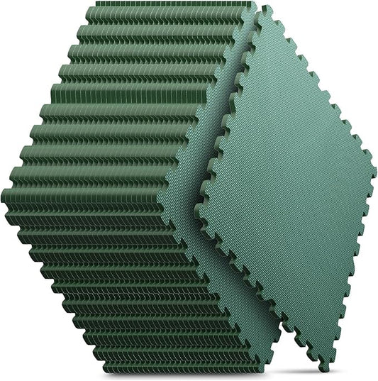 Home Gym Mat, Puzzle Exercise Mat, EVA Interlocking Foam Floor Tiles for Home Workout Equipment and Kids' Play Areas - Blue, 24 in x 24 in x ½ in - (Green, 32 Pack(128 SQ FT))