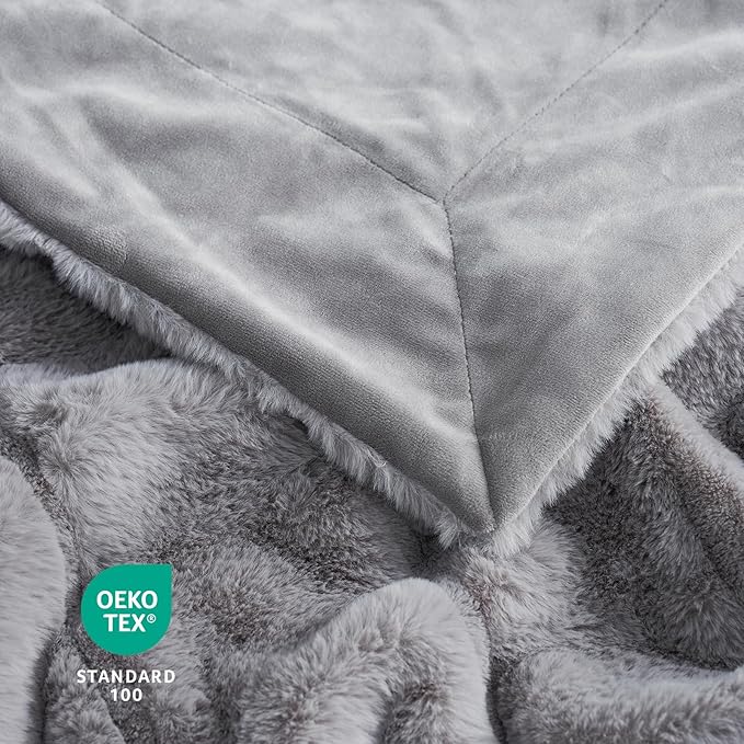 Cozy Bliss Faux Fur Throw Blanket for Couch, Cozy Soft Plush Thick Winter Blanket for Sofa Bedroom Living Room, 60 * 80 Inches Grey