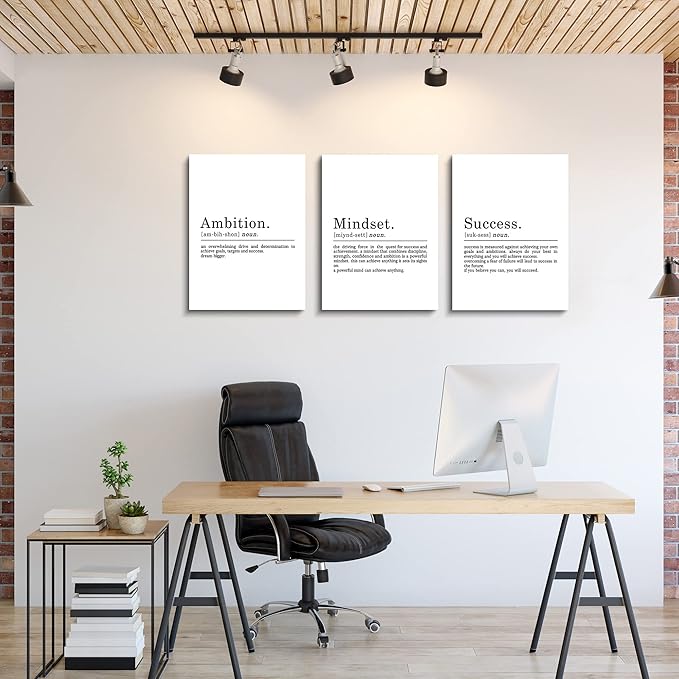 Inspirational Canvas Painting Wall Art -EPHANY ART - Mindset Quotes Prints, Ambition Letters Poster, Motivational Wall Art, Success Framed Entrepreneur Poster, Positive Quotes Wall Poster for Home Office Workplace (L-3pcs,12x16inchx3pcs)