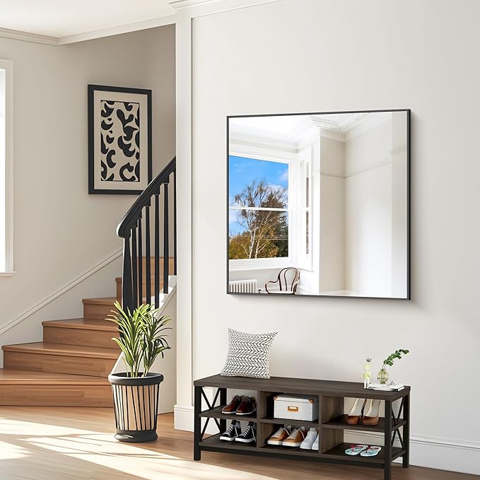 Bathroom Mirror,48x48 inch Large Wall Mirror for Bathroom Wall Mounted,Black Rectangle Wall Mirrors,Square Mirror for Living Room,Farmhouse, Bedroom Entryway, Horizontal/Vertical