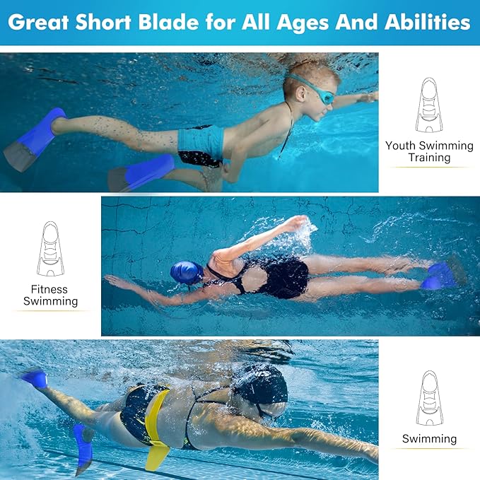 Gintenco Swim Fins, Kids Swim Training Fins for Lap Swimming, Travel Size Flippers with Mesh Bag, Silicone Swimming Fins for Kids Teens Adults Women Men
