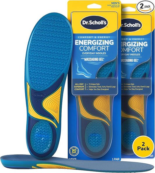 Dr. Scholl’s Energizing Comfort Men’s Everyday Insoles with Massaging Gel - Clinically Proven, All-Day Energy and Comfort Inserts, Patented Triple Gel Design, Shock Absorbing, Arch Support: 2 Pairs