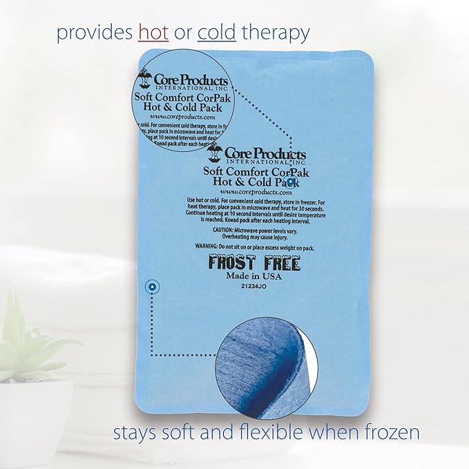 Core Products Soft Comfort CorPak – Reusable Hot & Cold Therapy Pack, Ice Pack for Injuries, No-Frost Compress for Muscle, Back & Joint Pain Relief – 6" x 10", Made in USA