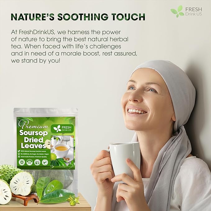 FreshDrinkUS, Premium 275+ Soursop Graviola Whole Dried Leaves Tea, 275-300 Soursop Graviola Guanabana Whole Leaves, Wildcrafted, Hoja Guanabana Loose Leaf Herbal Tea, No Gluten, Vegan