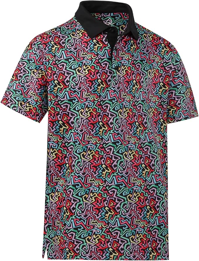 DEOLAX Mens Polo Shirts Fashion Print Mens Golf Shirt Dry Fit Mens Golf Polo Short Sleeve Quick Dry Funny Golf Shirt for Men