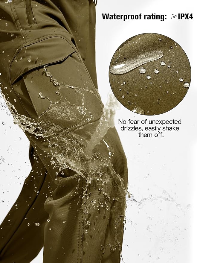 FREE SOLDIER Men's Outdoor Softshell Fleece Lined Cargo Pants Snow Ski Hiking Pants with Belt