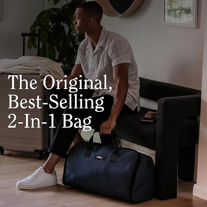 Halfday Convertible 2-in-1 Garment Duffel Weekender Bag 45L | Wrinkle-Free Travel, Hanging Suit Compartment, Shoe Pockets, Trolley Sleeve. Durable & Water-Resistant Carry-On, Marine