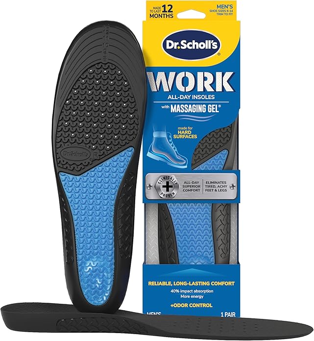 Dr. Scholl's Work All-Day Superior Comfort Insoles with Massaging Gel - Designed for Men & Women with Hard-Working Feet, Eliminates Sore Muscles and Tired Legs, Arch Support Inserts with Odor Control