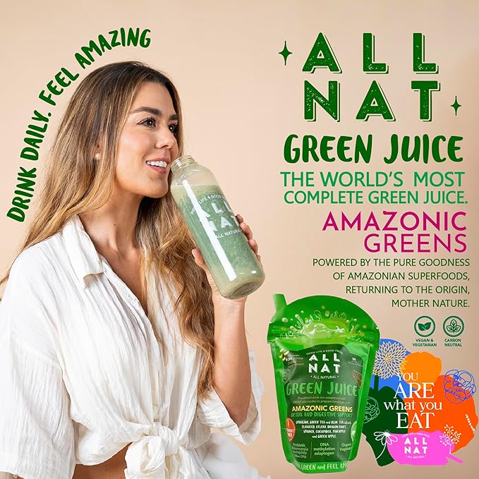 ALL NAT Super Greens Powder | Green Juice with 38 Superfoods, 11 Organic Nutrients, Amazonian Antioxidants | Gut Health, Detox & Immunity | Vegan, No Sugar – 30 Servings