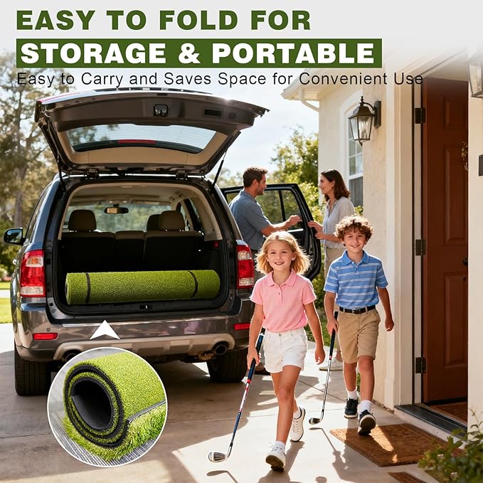 Heavy-Duty 5x4FT Golf Hitting Mat – Dual Turf Design Simulates Fairway & Rough for Real Course Feel, Indoor/Outdoor Practice Mat for Full Swing & Chipping Training, Easy Carry Strap