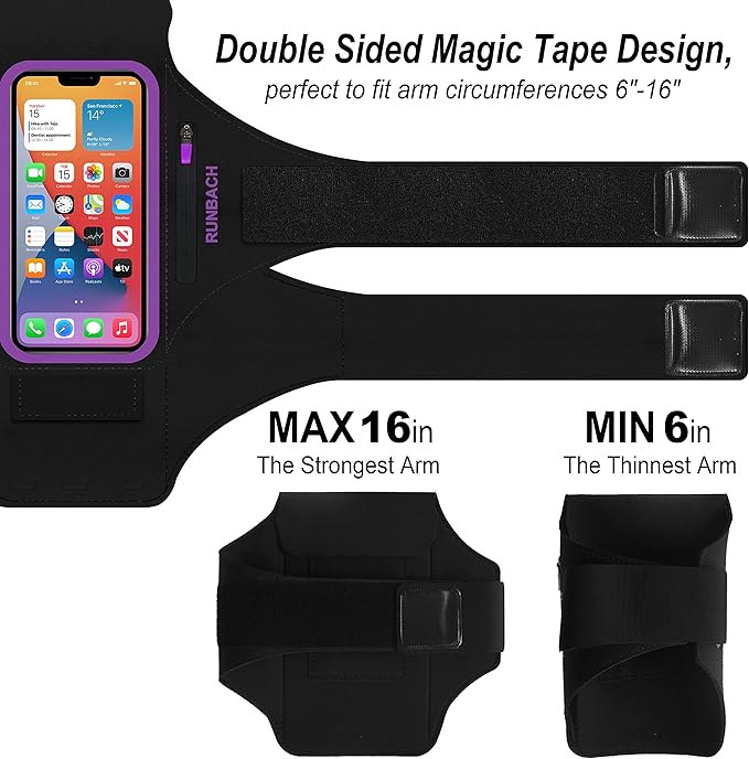 Armband for iPhone 16 Pro Max/16 Plus/15 Pro Max/15 Plus/iPhone 14 Pro Max/14 Plus/13,12,11 Pro Max/XS Max,Water Resistant Sport Armband with Zipper Slot for Airpods and Keys (Purple)