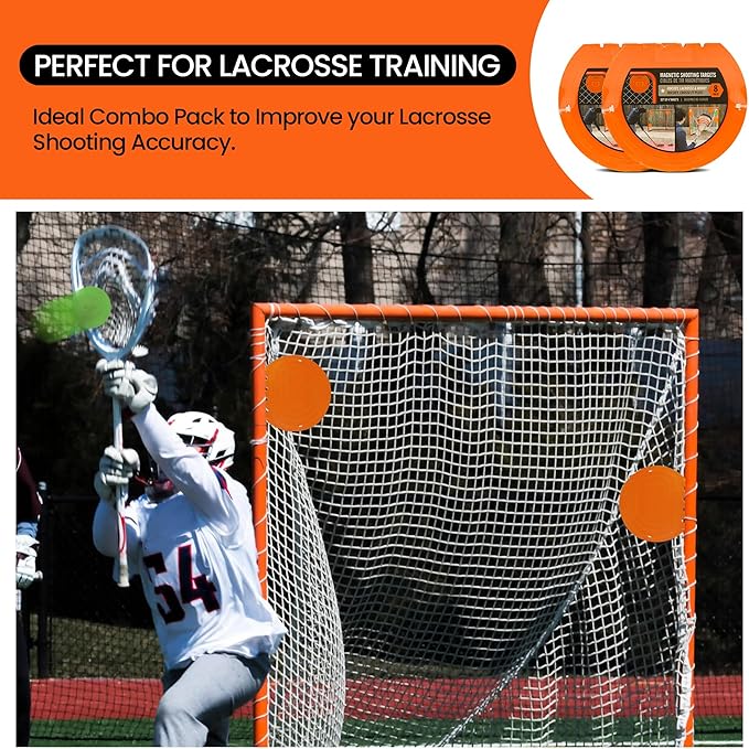Combo Bundle of Durable Magnetic Lacrosse Goal Targets/Hockey Targets with 4 Pearl Lacrosse LT Textured Balls and 4 Tethers| Lacrosse Net Goalie Targets