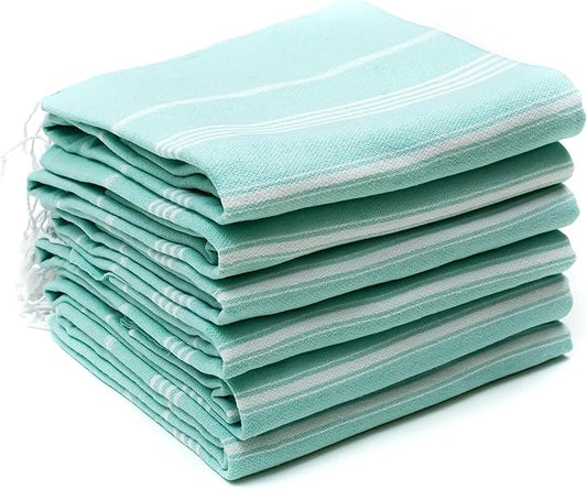 HAVLULAND Turkish Beach Towels Oversized -100% Turkish Cotton Super Soft Lightweight - Absorbent and Quick Drying Bath Towel - Sand Free Beach Towel - Turkish Towels for Adults (Aquamarine, 12 Pack)