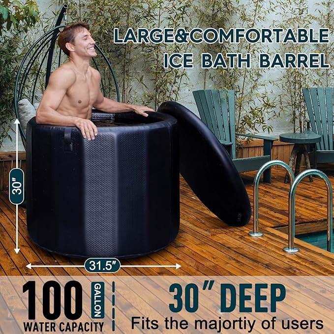 Cold Plunge Tub for Athletes, 100 Gallon Inflatable Ice Bath Tub Water Chiller Compatible, Portable Ice Tubs for Cold Plunge with Insulated Lid for Outdoor & Indoor Recovery