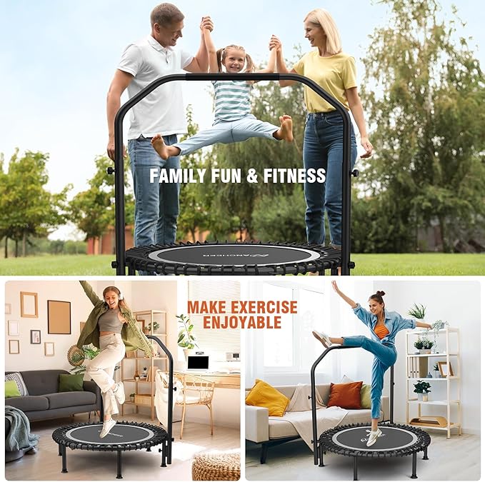 ANCHEER 40/48" Mini Trampoline with Upgraded Bungee Cords, 550LBS Capacity, Adjustable Foam Bar & Resistance Ropes, Indoor/Outdoor Rebounder for Adults