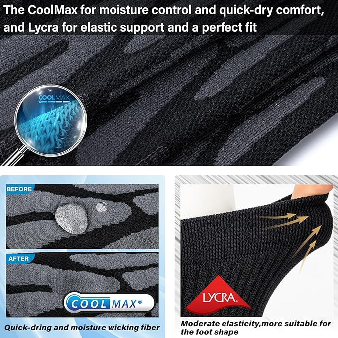 Hylaea Quarter Athletic Running Socks No Blister, Cushion Moisture Wicking Socks for Cycling Sport