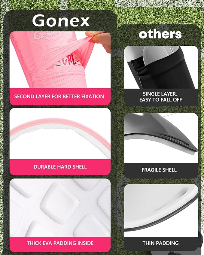 Gonex Soccer Shin Guards for Kids Adult, Youth Boys Girls Shin Guards Slip in Soccer Shin Pad Sleeves Canilleras for Football Games, EVA Cushion Protection Reduce Shocks & Injuries