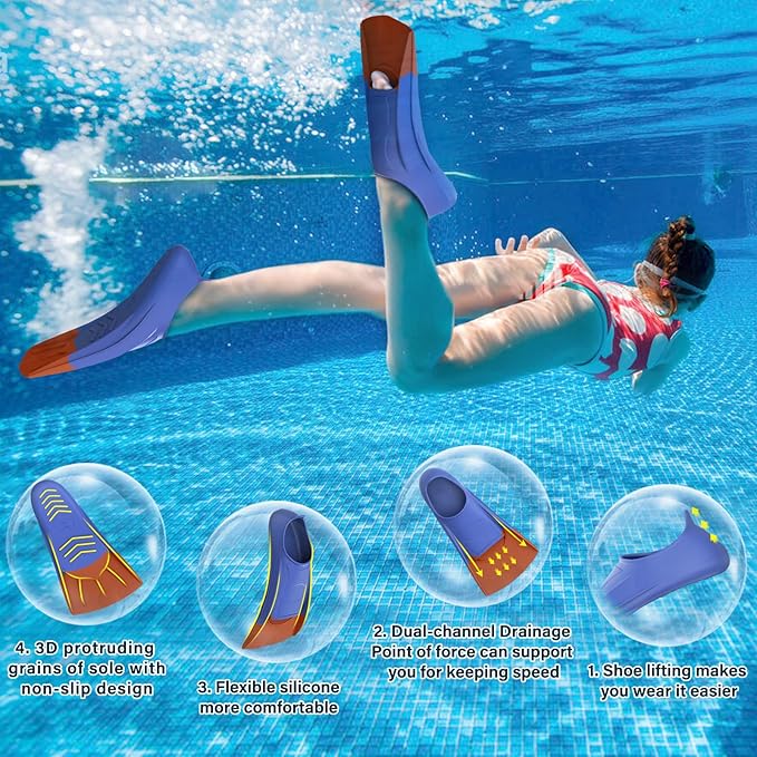 Gintenco Swim Fins, Kids Swim Training Fins for Lap Swimming, Travel Size Flippers with Mesh Bag, Silicone Swimming Fins for Kids Teens Adults Women Men