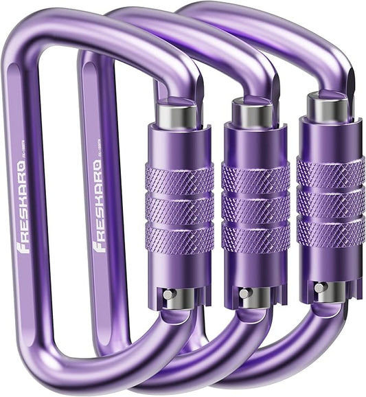 FresKaro 3inch 12kN-2698lbs Auto Locking Carabiner Clips, Solid D Shape, Heavy Duty 7075 Aluminum, Lightweight 1.09oz, Rust Proof, for Hammock, Hiking, Dog Leash, Keychain etc., Multi-Colors