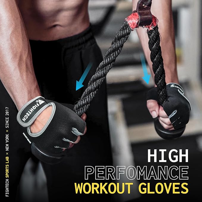 FIGHTECH Workout Gloves for Men and Women, Fingerless Weight Lifting Gloves with Cushioned Palms, Gym Gloves for Exercise Fitness Training Climbing Cycling, Breathable and Lightweight