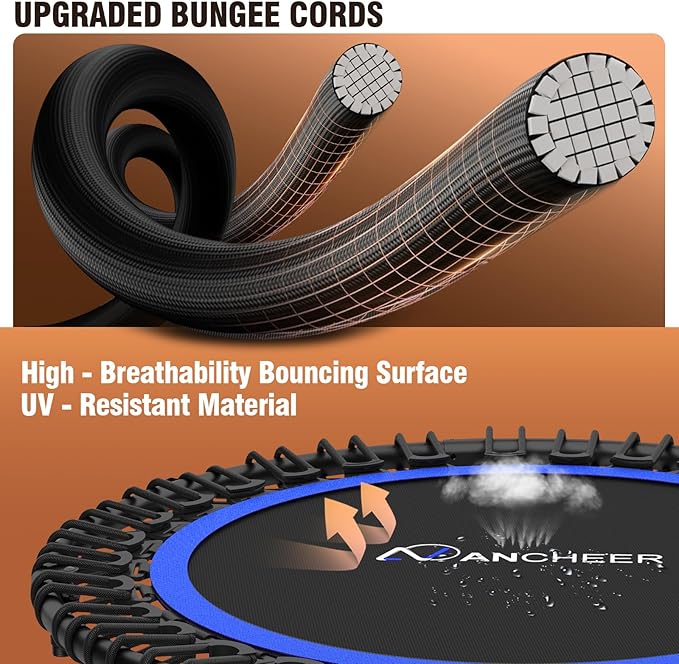 ANCHEER 40/48" Mini Trampoline with Upgraded Bungee Cords, 550LBS Capacity, Adjustable Foam Bar & Resistance Ropes, Indoor/Outdoor Rebounder for Adults