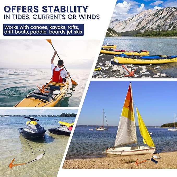 Dreizack Kayak Anchor Kit, 3.5 lb Folding Grapnel Boat Anchor Trolley Accessories with 40ft Rope and PVC Buoy for Fishing Kayaks SUP Paddle Boards Canoes Jet Ski PWC Inflatable Small Boats