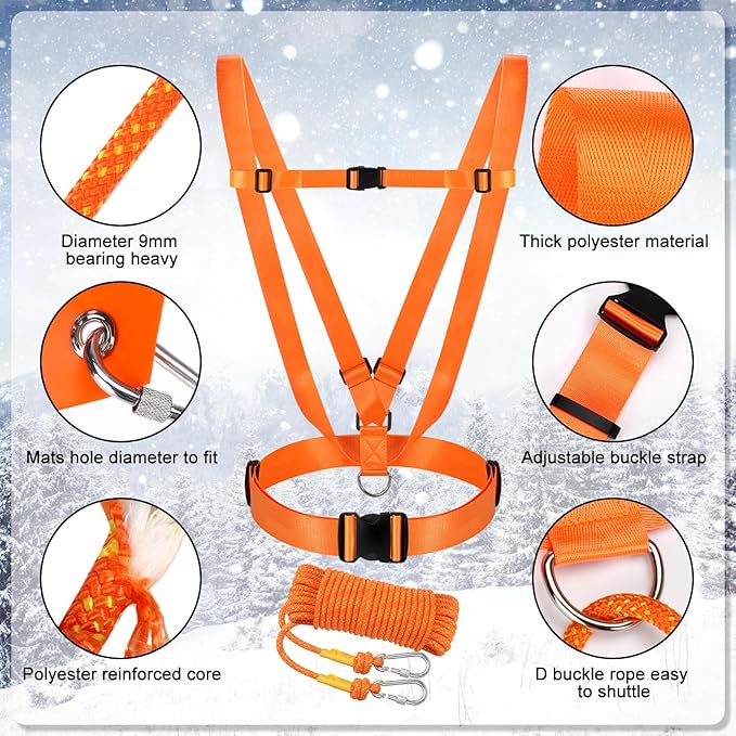 Deer Drag Sleds Set,Deers Drag Harness and Drag Sleds with Heavy Duty Deer Drag Strap Rope Elastic Tying Belt Storage Bag and 2 Tying Ropes Hunting Equipment for Deers Hauling Elk Turkey Game Animals