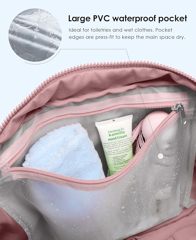 Gym Bag for Women, Travel Duffle Bags with Wet Pocket, Lightweight Carry on Bag Overnight Weekender Duffel Bag, Water Resistant (Mauve Pink)