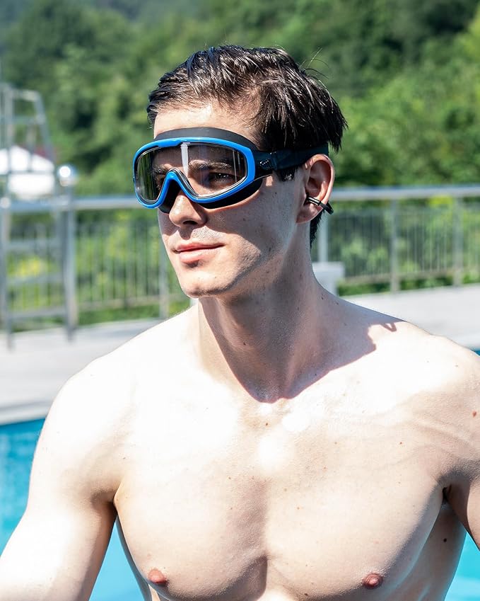 Adult Swimming Goggles,Leak-Proof,Anti-Fog Pool Glasses,Wide View Swim Goggles with Ear Plugs and Nose Clip