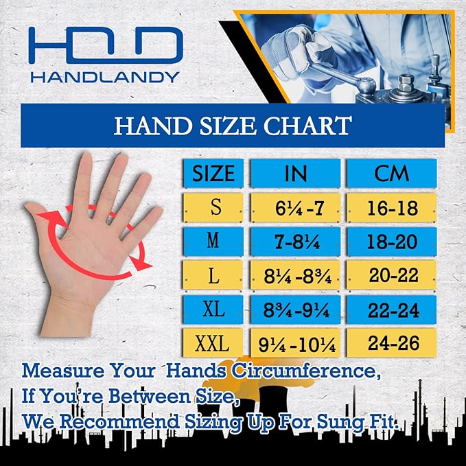 HANDLANDY Fingerless Work Gloves for Men, Half Finger Working Glove Grip Shock-Absorbing Breathable Uwrist TPR Anti-Collision Gloves for Mens & Women (L)