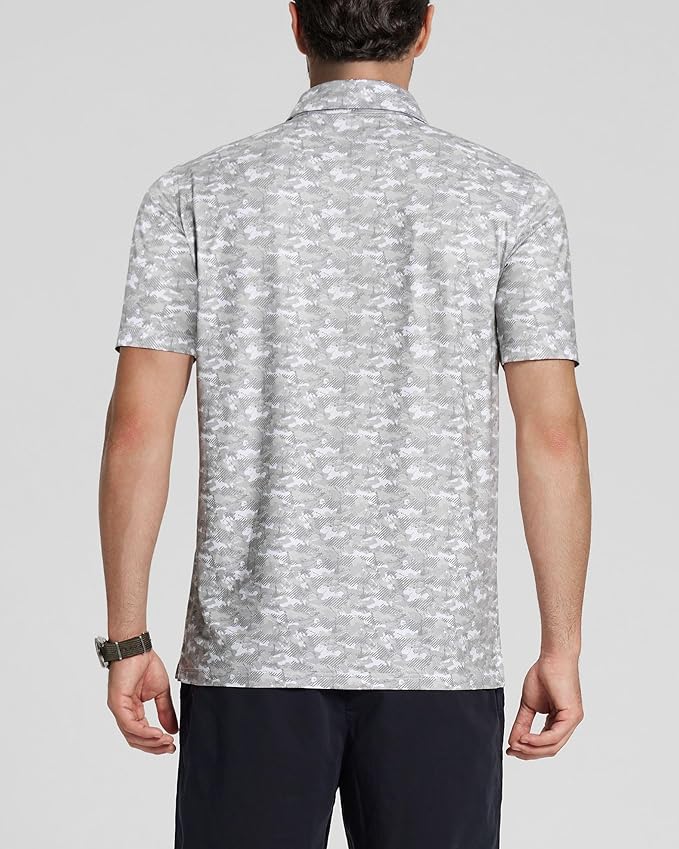 Golf Shirts for Men - Moisture Wicking Short Sleeve Performance Sport Casual Striped Collared Mens Polo Shirt