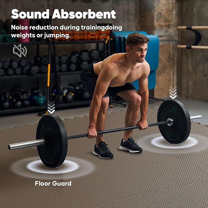 Home Gym Mat, Puzzle Exercise Mat, EVA Interlocking Foam Floor Tiles for Home Workout Equipment and Kids' Play Areas - Blue, 24 in x 24 in x ½ in - (Brown, 16 Pack(64 SQ FT))