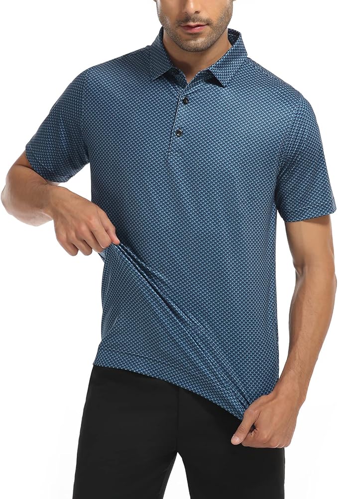 DEOLAX Mens Polo Shirts Fashion Print Mens Golf Shirt Dry Fit Mens Golf Polo Short Sleeve Quick Dry Funny Golf Shirt for Men
