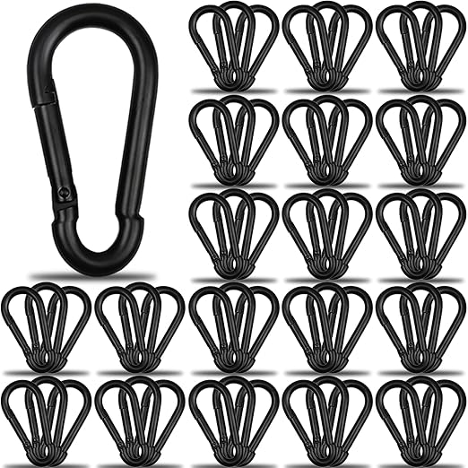 60Pcs 3" Heavy Duty Spring Snap Hook Carabiners, M8 5/16" Galvanized Steel Black Carabiner Clip, Quick Link Keychain for Hammock Swing Set Outdoor Travel Camping Fishing Hiking