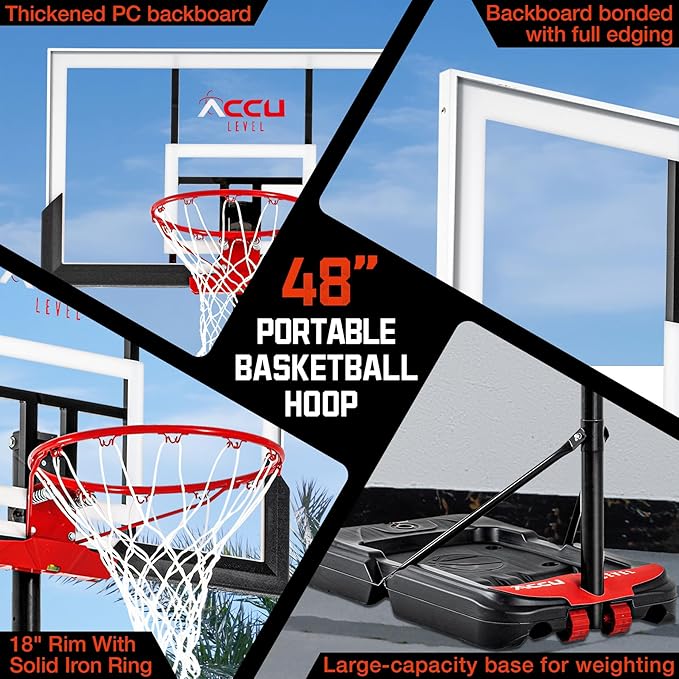 Basketball Hoop 4.7-10ft Adjustable Portable Basketball Goals System with 44-48 Inch Patented Angle Adjustable Backboard, for Kids Youth and Adults Outdoor Indoor Use