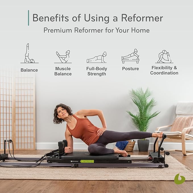 Balanced Body Metro IQ Pilates Reformer with Wheels, Pilates Exercise Equipment, Workout Equipment for Home or Studio, Black Upholstery