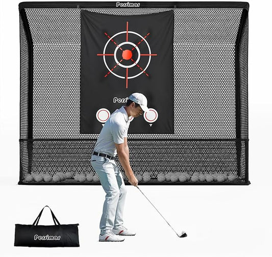 Golf Cage Practice Hitting Net,10x7ft Heavy Steel Frame with 2 Net Side Barriers,for Backyard Driving Chipping Swing Training, Home Range for Indoor& Outdoor.