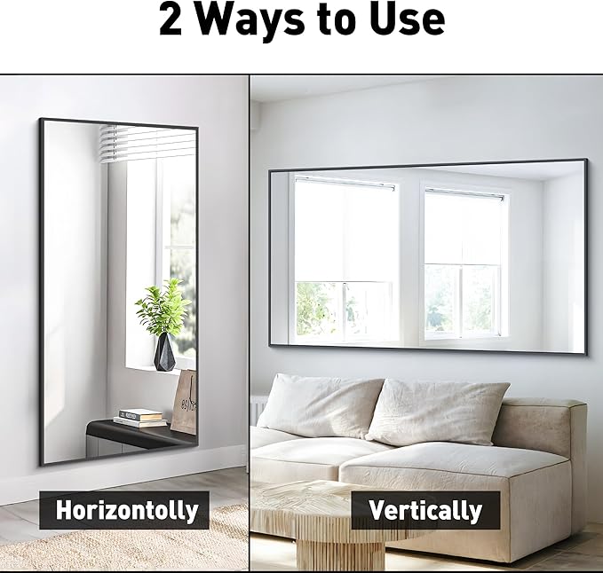 Bathroom Mirror, 30x55 inch Wall Mirror for Bathroom Wall Mounted Black Rectangle Square Corner Mirrors, Black Bathroom Mirror for Living Room, Farmhouse, Bedroom Entryway, Horizontal/Vertical