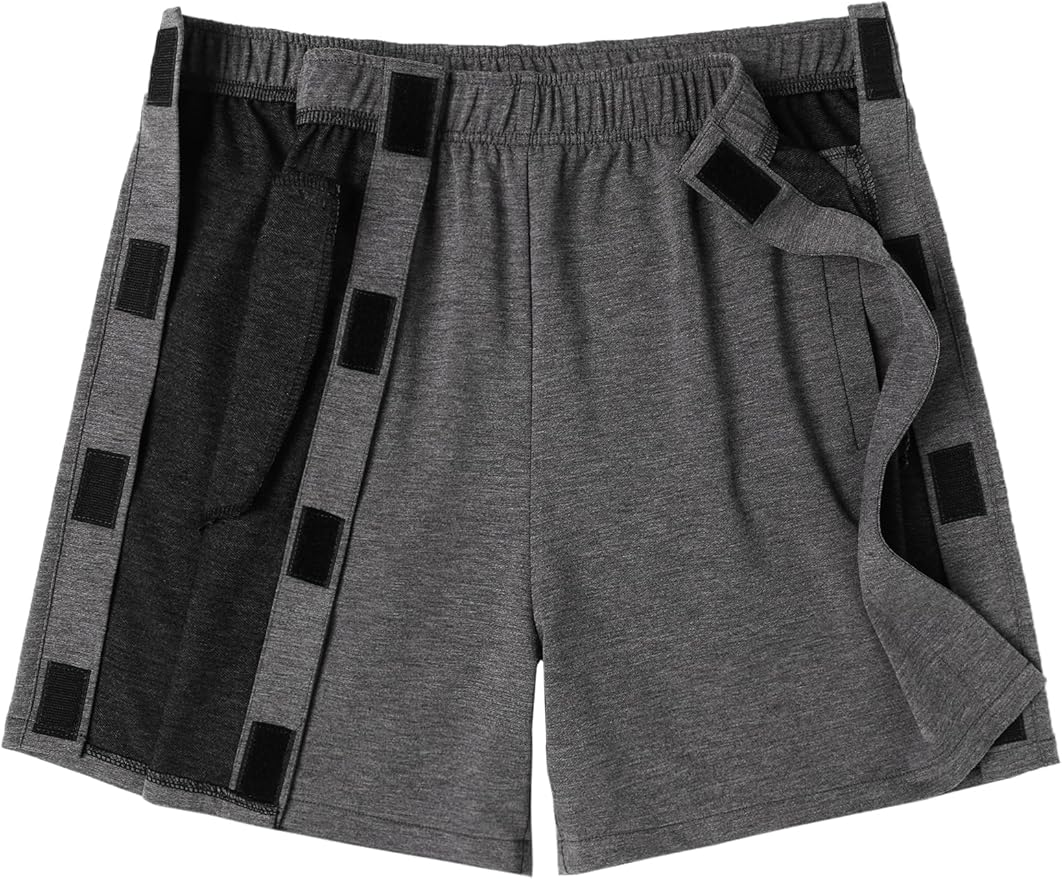 Deyeek Unisex Tear Away Shorts Snap On Athletic Cotton Shorts Post Knee Surgery Recovery Hip Replacement Pants with Pockets