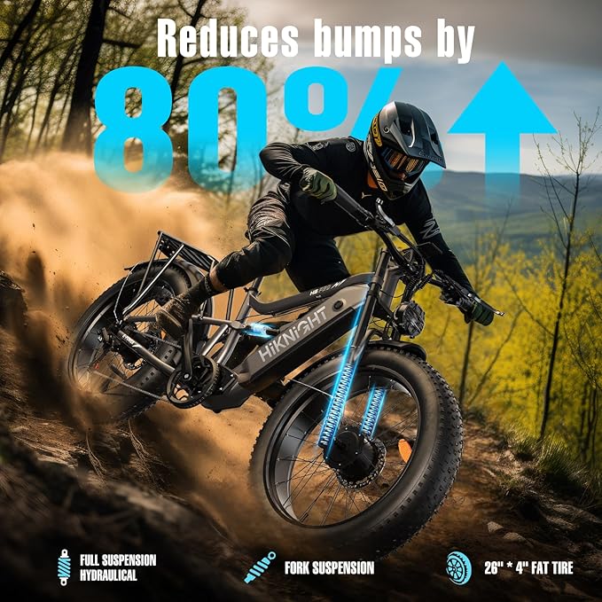 Electric Bike for Adult, 52V 20Ah Peak 3000W Dual Motor 26" Fat Tire Ebike, Max 38Mph & 35-90 Miles Full Suspension, Mountain E Bicycle for Men