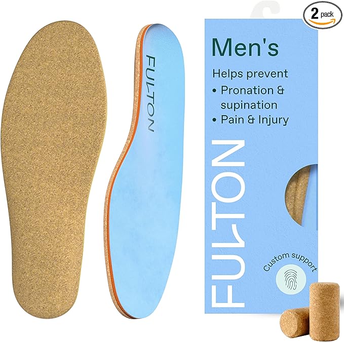 Fulton Men's Shock Absorbing Insoles with High Impact Arch Support - Custom Molding Cork Inserts Alleviate Plantar Fasciitis & Foot Fatigue- Athletic Running Insoles for Men (Men's Size 12.5-13)