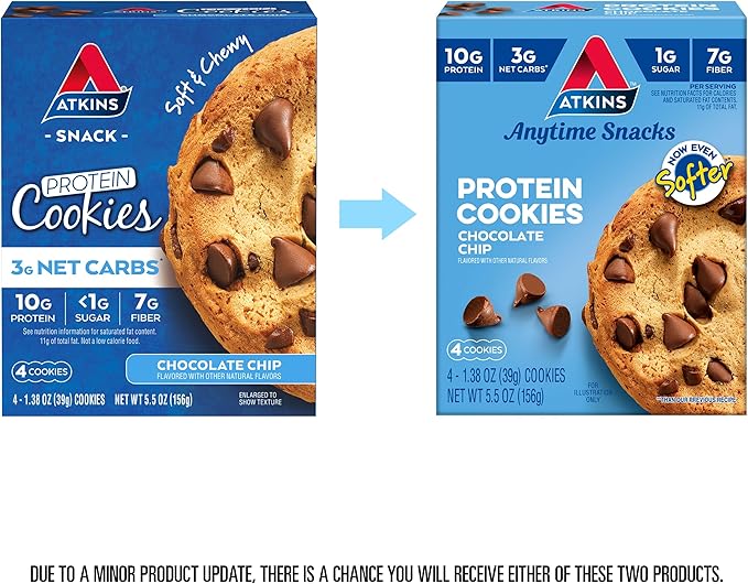 Atkins Chai Tea Latte Protein Shake with 15g Protein, 3g Net Carbs, 1g Sugar and Atkins Chocolate Chip Protein Cookie with 10g Protein, 3g Net Carbs, 1g Sugar, Keto Friendly, 4 Count